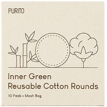 Purito - Inner Green Reusable Cotton Rounds - Bambusovo-bavlněné tamponky 10 ks